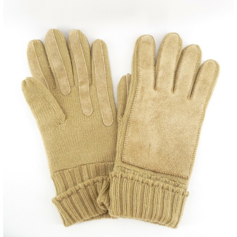 Vintage Aris Winter Gloves Womens One Size Tan‎ Knit with Leather New
